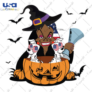 Witch With Two Dogs Halloween American Flag Gifts, Shirt For Halloween Svg File Diy Crafts Svg Files For Cricut, Silhouette Sublimation Files - USA Cricut