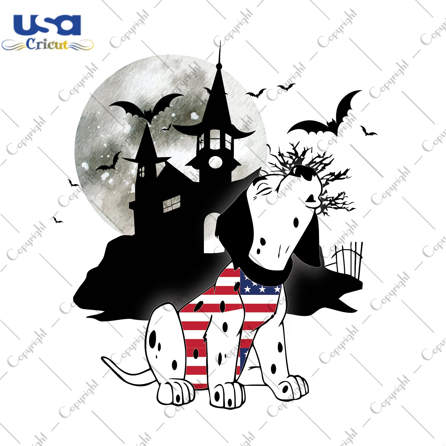 Halloween Dog And Haunted House USA Flag Gifts, Shirt For Halloween Svg File Diy Crafts Svg Files For Cricut, Silhouette Sublimation Files - USA Cricut