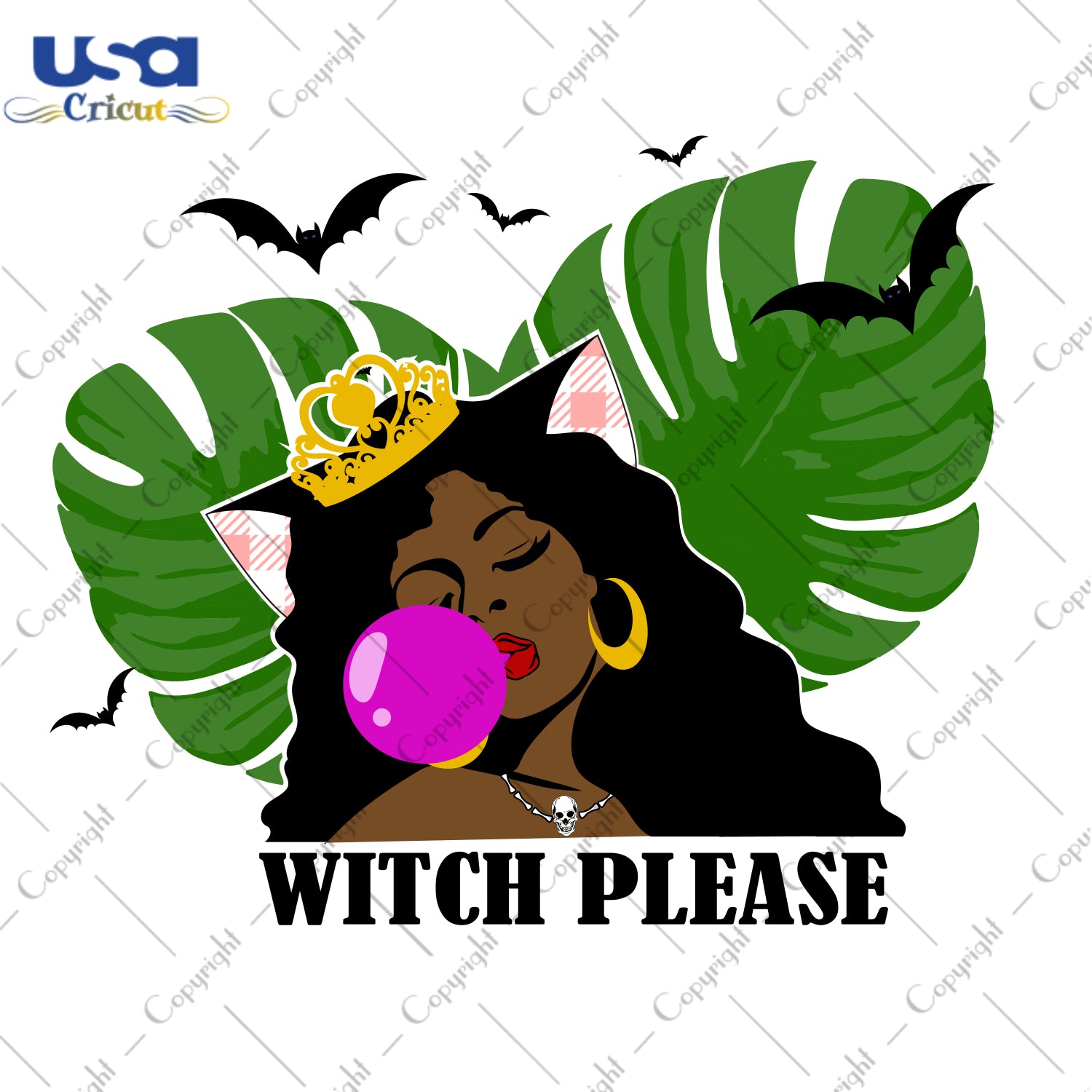 Witch Please Tropical Leaves Black Girl Halloween Gifts, Shirt For Halloween Svg File Diy Crafts Svg Files For Cricut, Silhouette Sublimation Files - USA Cricut