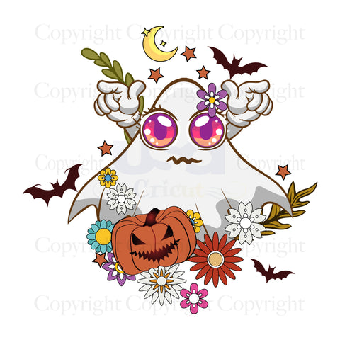 Halloween Floral Ghost PNG, Groovy Flowers, Scary Ghost, Funny Halloween Sublimation, Autumn png, Fall png, Retro Halloween Shirt png Sublimation