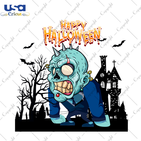 Zombie Head Happy Halloween Gift Diy Crafts Svg Files For Cricut, Silhouette Sublimation Files - USA Cricut