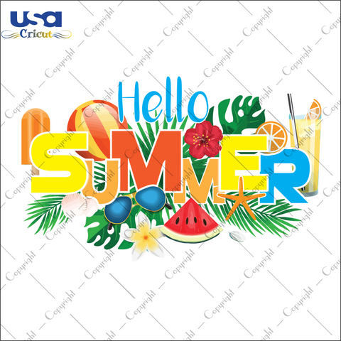 Hello Summer, Trending Svg, Car Ditigal, Color Summer, SVG files for cricut Instant Download Version - USA Cricut