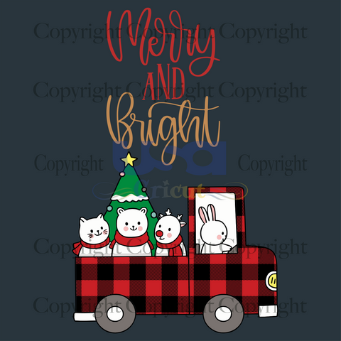 Merry And Bright Car, Christmas Svg, Buffalo Plaid Merry And Bright, Bright Svg, Lovely Cats Svg, Christmas Cats Svg, Vintage Truck Svg, Christmas Decor Svg, Christmas Gifts, Merry Christmas,