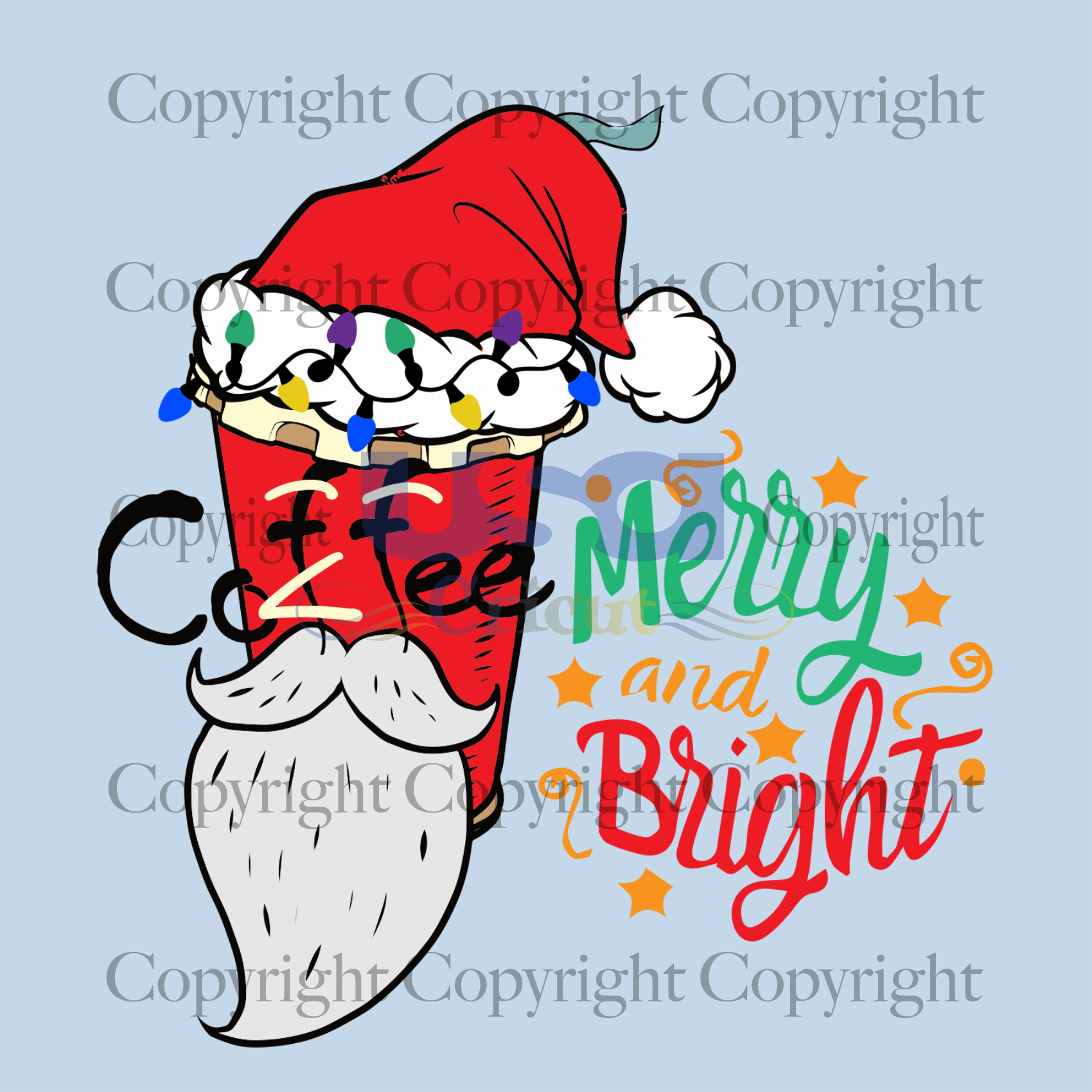 Merry And Bright Santa Glass, Christmas Svg, Bright Svg, Bright Christmas Svg, Santa Claus, Xmas Santa Svg, Santa Coffee, Christmas Coffee, Santa Hat Svg, Christmas Gifts, Merry Christmas, Ch