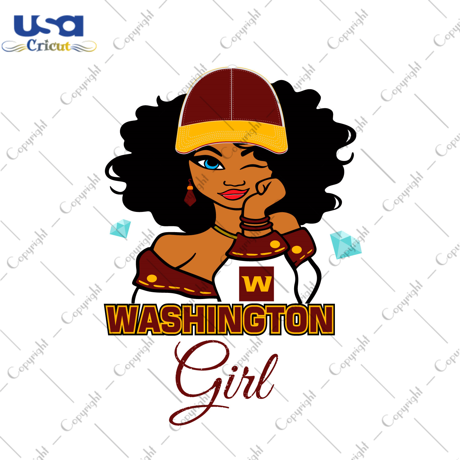 Nfl Afro Girl Wear Cap Washington Fan Diy Crafts Svg Files For Cricut, Silhouette Sublimation Files - USA Cricut