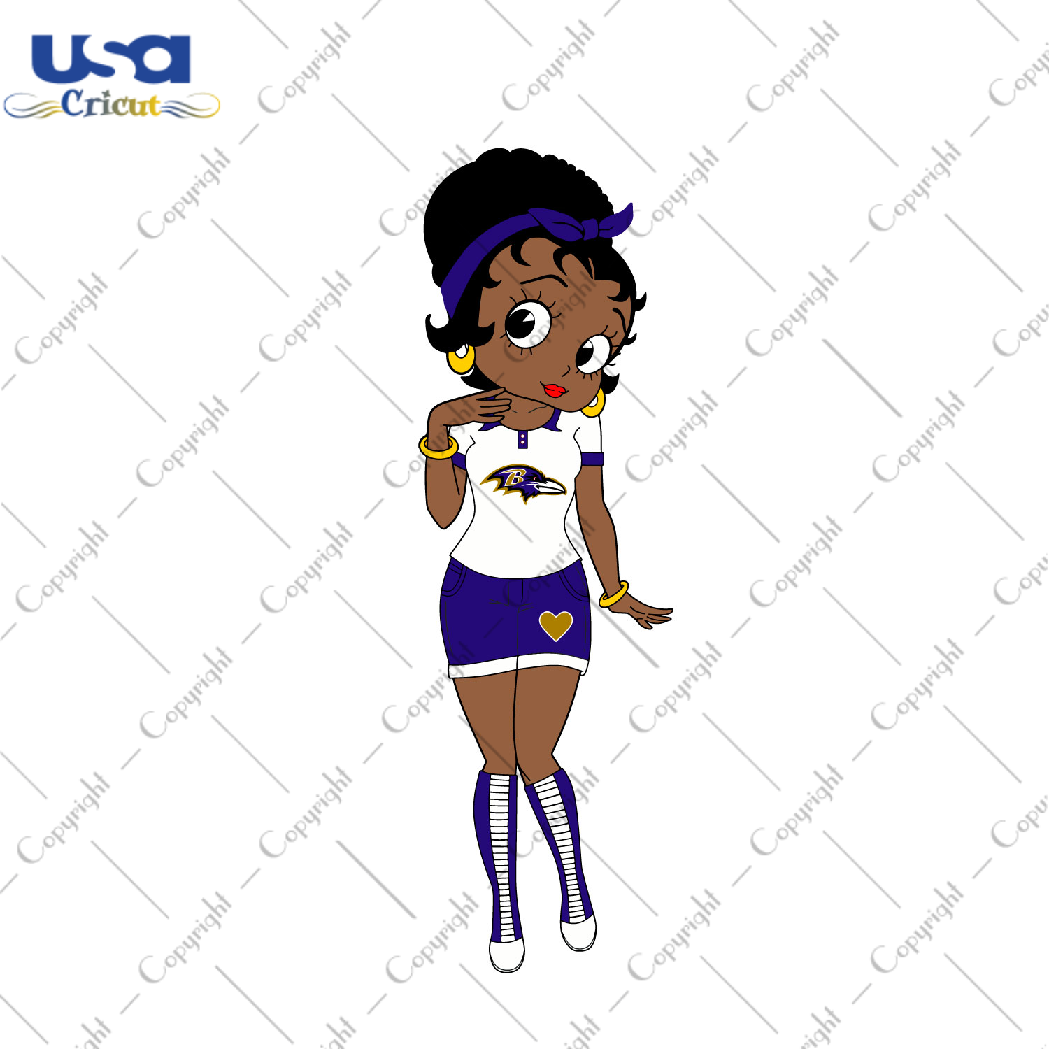 Messy Bun Black Girl Baltimore Ravens Fan Diy Crafts Svg Files For Cricut, Silhouette Sublimation Files - USA Cricut