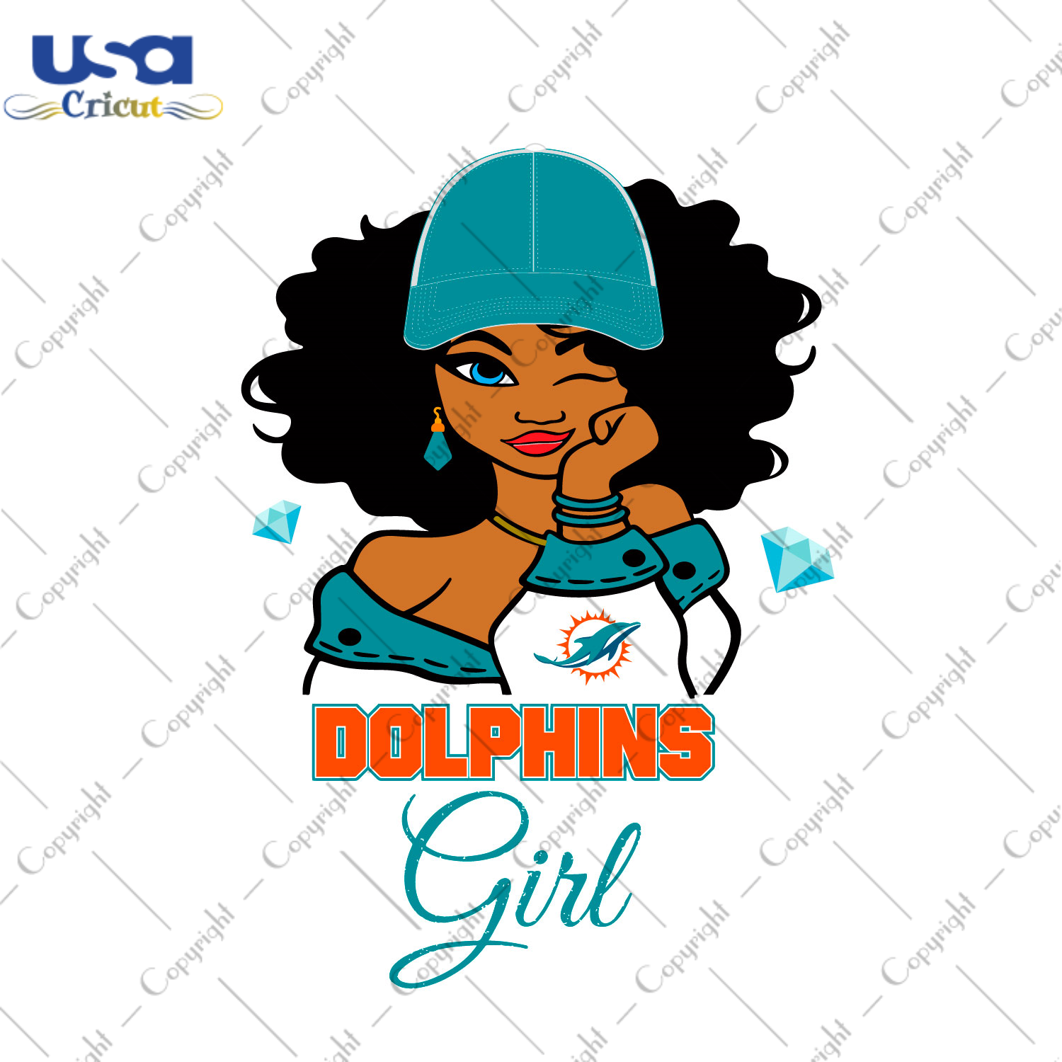 Nfl Afro Girl Wear Cap Dolphins Fan Diy Crafts Svg Files For Cricut, Silhouette Sublimation Files - USA Cricut