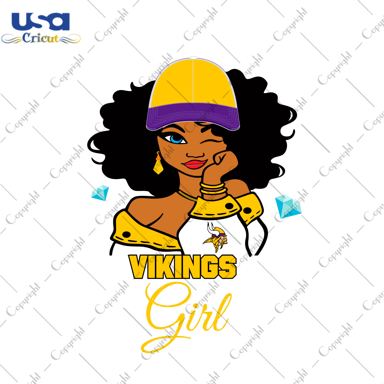 Nfl Afro Girl Wear Cap Vikings Fan Diy Crafts Svg Files For Cricut, Silhouette Sublimation Files - USA Cricut