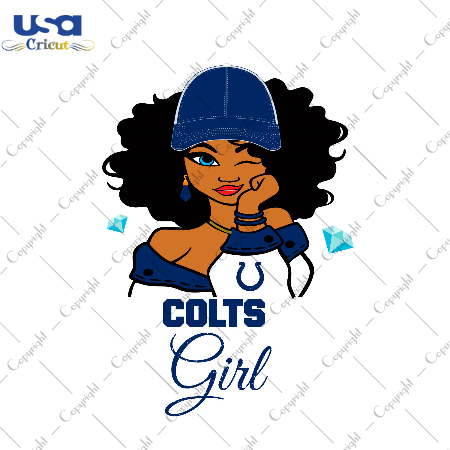 Nfl Afro Girl Wear Cap Colts Fan Diy Crafts Svg Files For Cricut, Silhouette Sublimation Files - USA Cricut