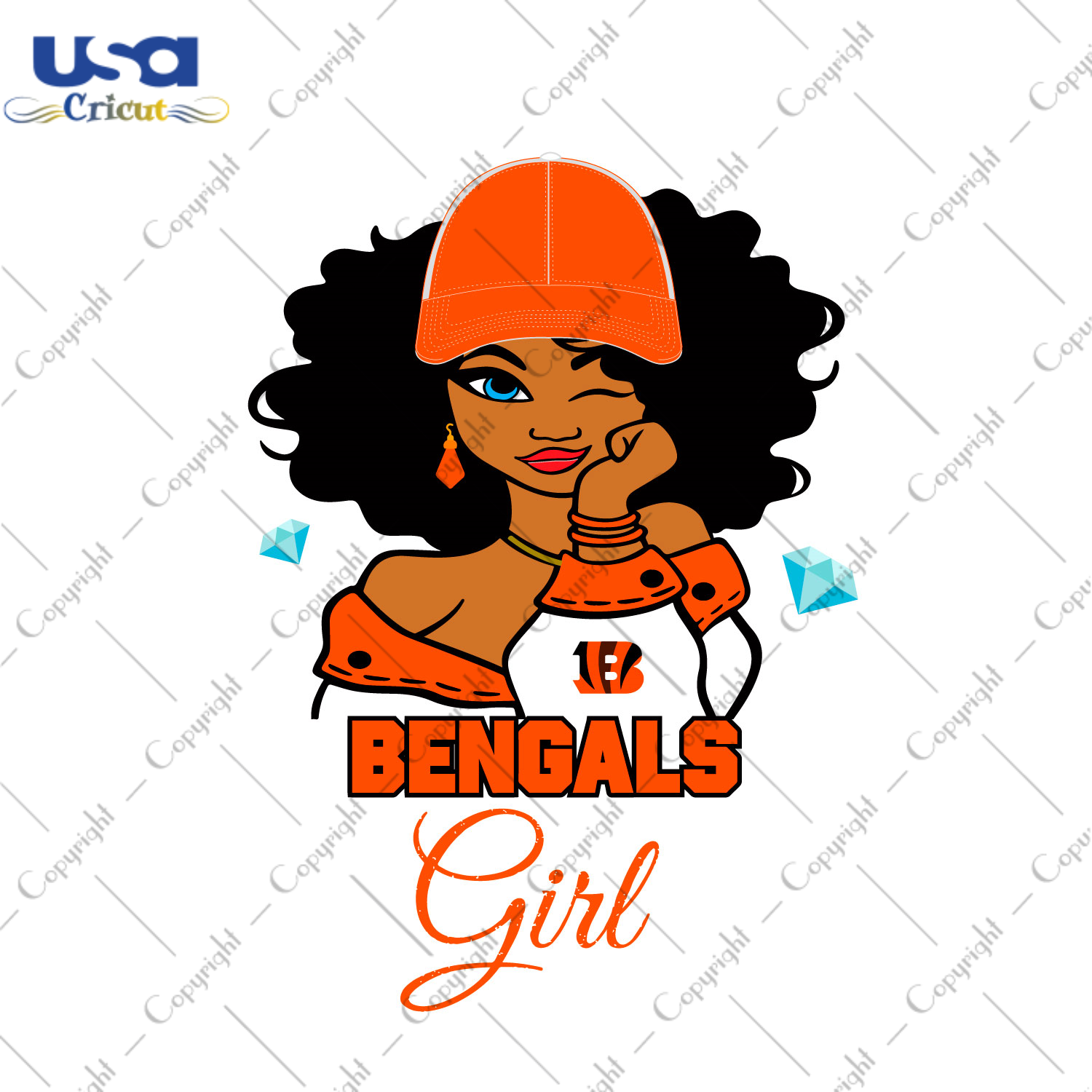 Nfl Afro Girl Wear Cap Bengals Fan Diy Crafts Svg Files For Cricut, Silhouette Sublimation Files - USA Cricut