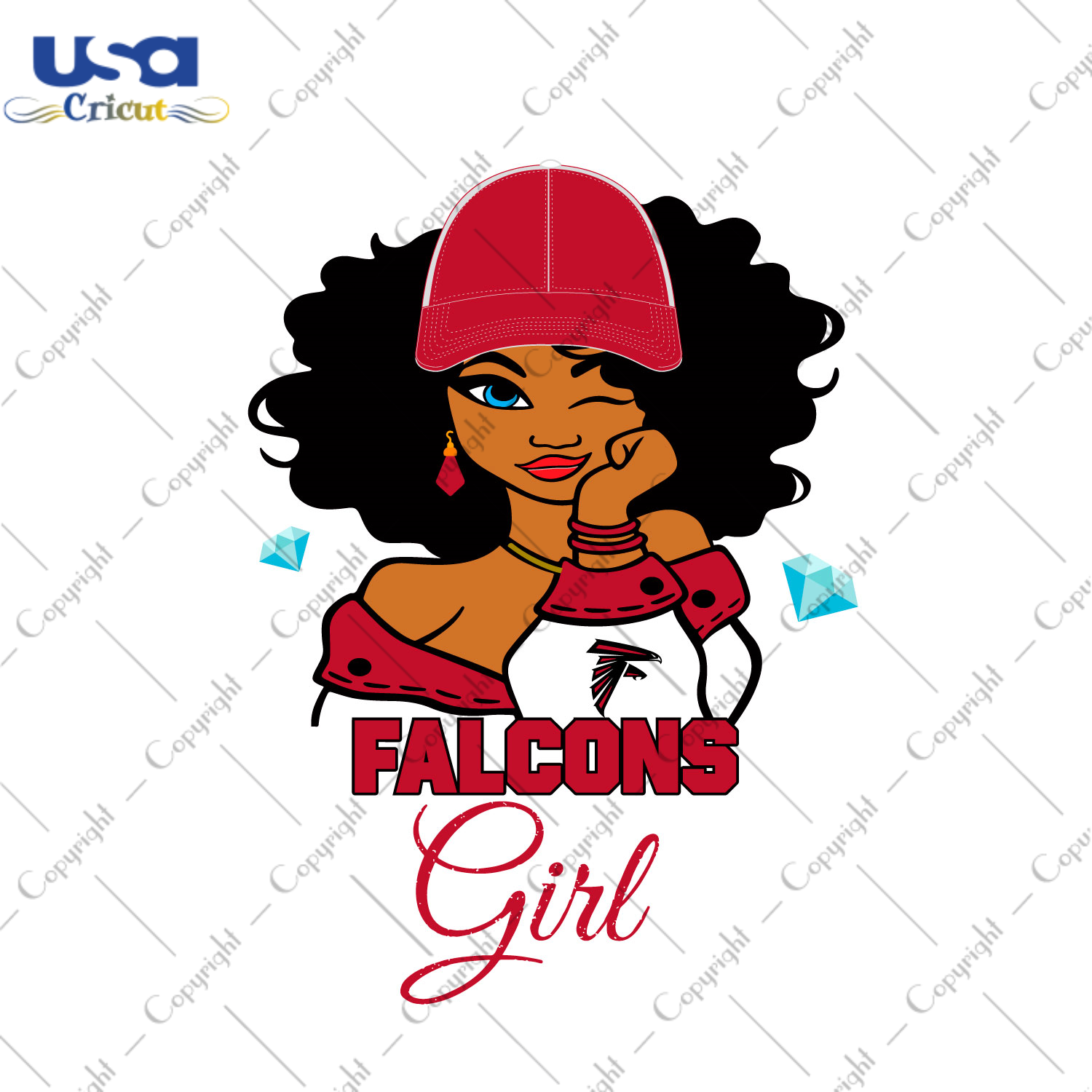 Nfl Afro Girl Wear Cap Falcons Fan Diy Crafts Svg Files For Cricut, Silhouette Sublimation Files - USA Cricut