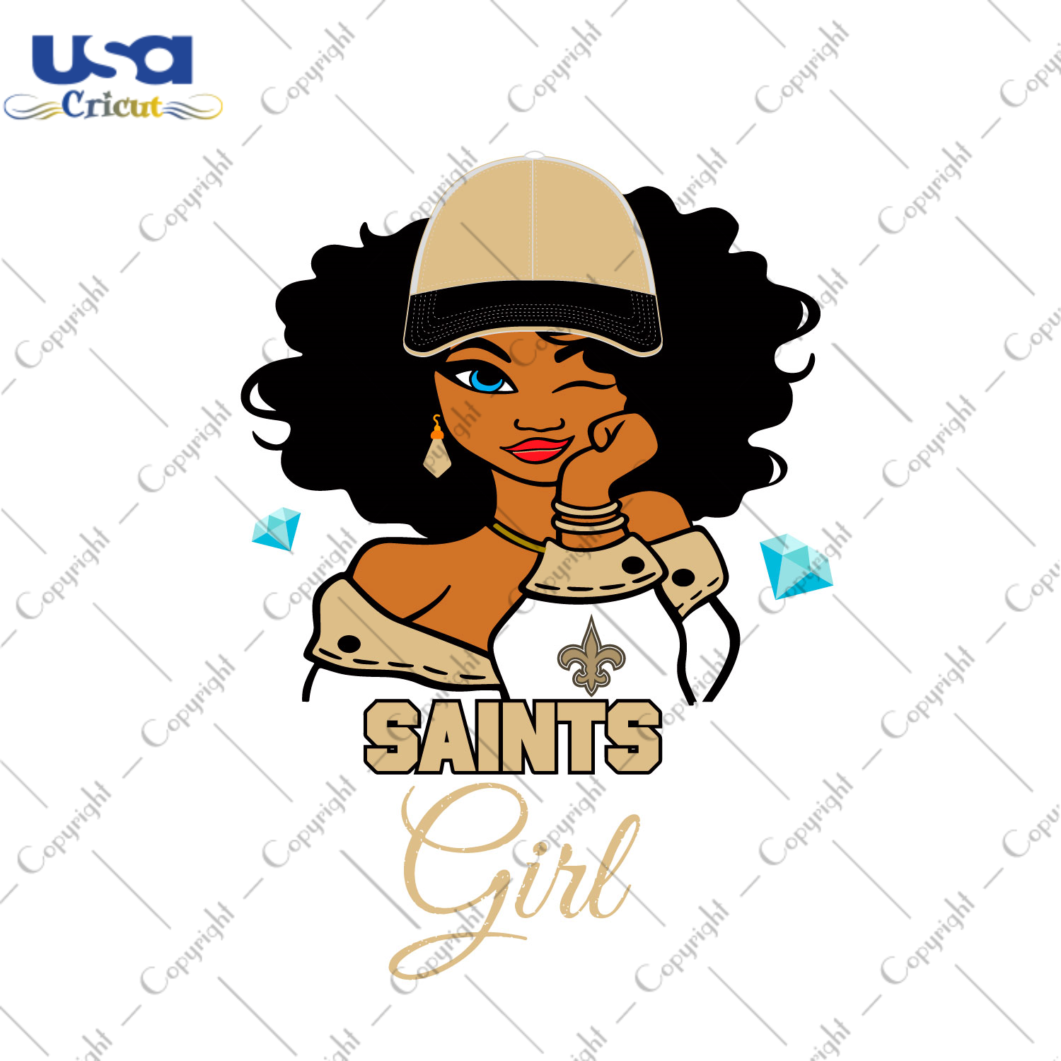 Nfl Afro Girl Wear Cap New Orleans Saints Fan Diy Crafts Svg Files For Cricut, Silhouette Sublimation Files - USA Cricut