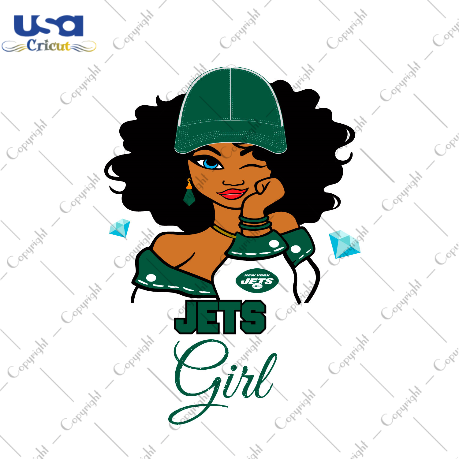 Nfl Afro Girl Wear Cap Jets Fan Diy Crafts Svg Files For Cricut, Silhouette Sublimation Files - USA Cricut