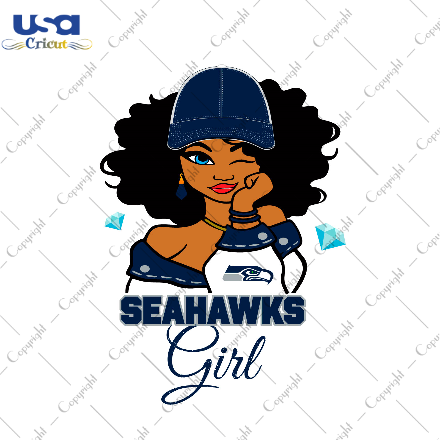 Nfl Afro Girl Wear Cap Seahawks Fan Diy Crafts Svg Files For Cricut, Silhouette Sublimation Files - USA Cricut