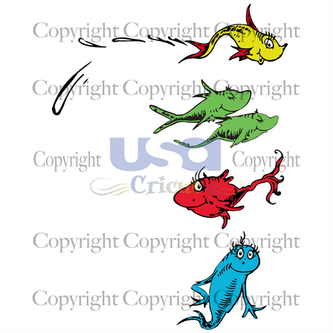 One Fish Two Fish, Dr. Seuss Svg, Reading Festival, SVG Cricut & Silhouette Sublimation files Instant Download Version - USA Cricut