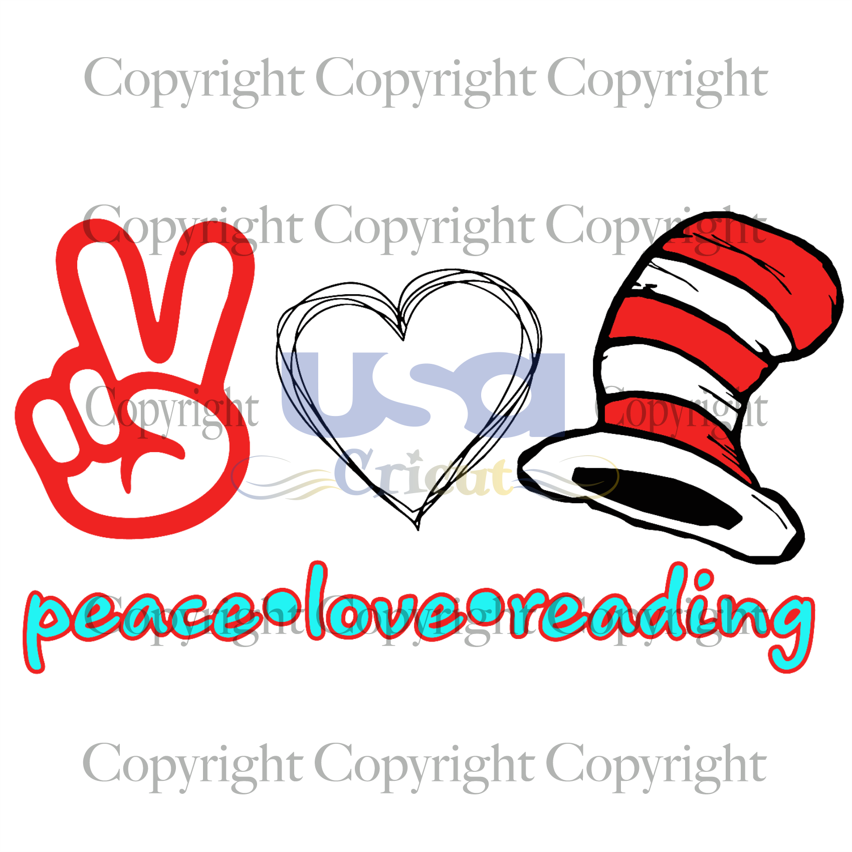 Peace Love Reading, Dr Seuss Svg, Cat in the Hat, Diy Crafts SVG Files For Cricut, Silhouette Sublimation Files Shirt Design Ideas  Instant Download - USA Cricut