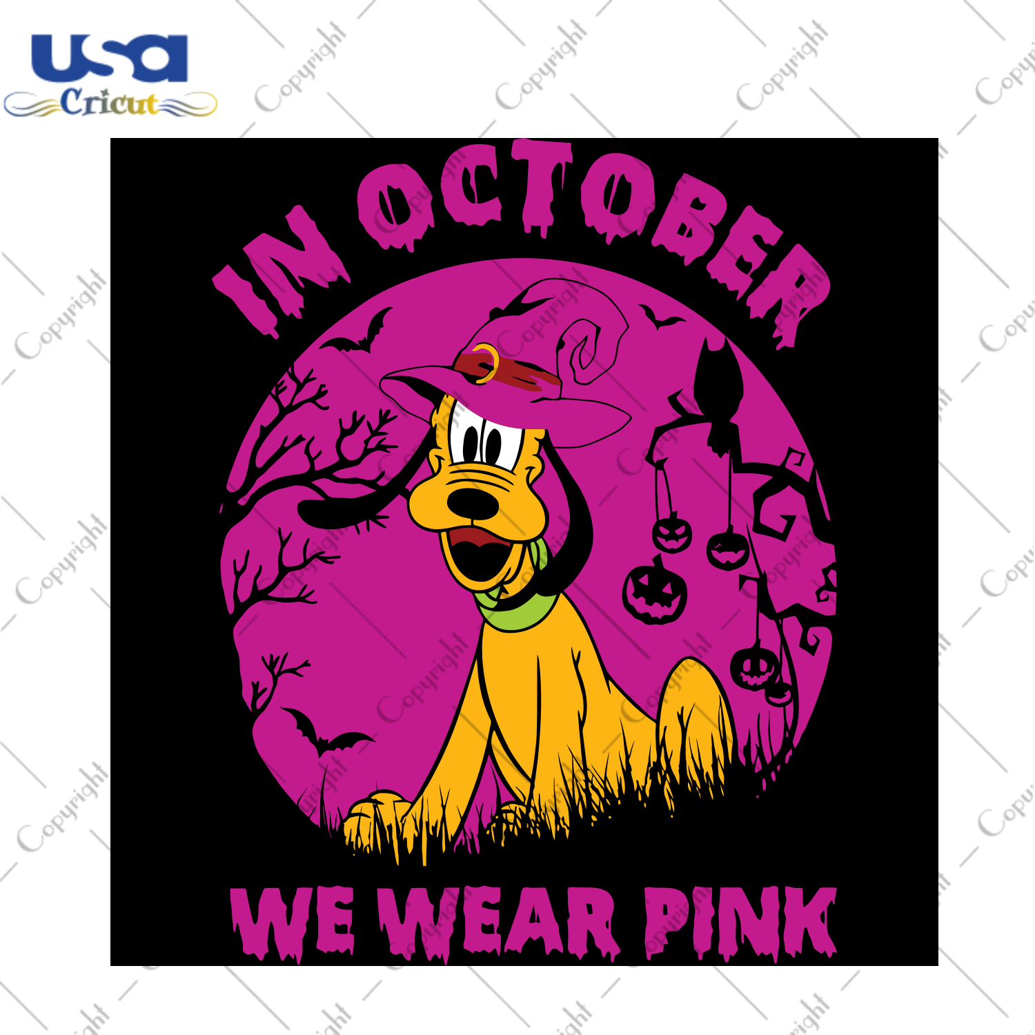 Pluto In October We Wear Pink, Halloween Svg, Happy Halloween, Halloween Gift, Halloween Shirt, Halloween Icon, Halloween Vector, Nightmare Svg, Pluto Dog Svg, Cute Pluto, Pluto Love - USA Cr