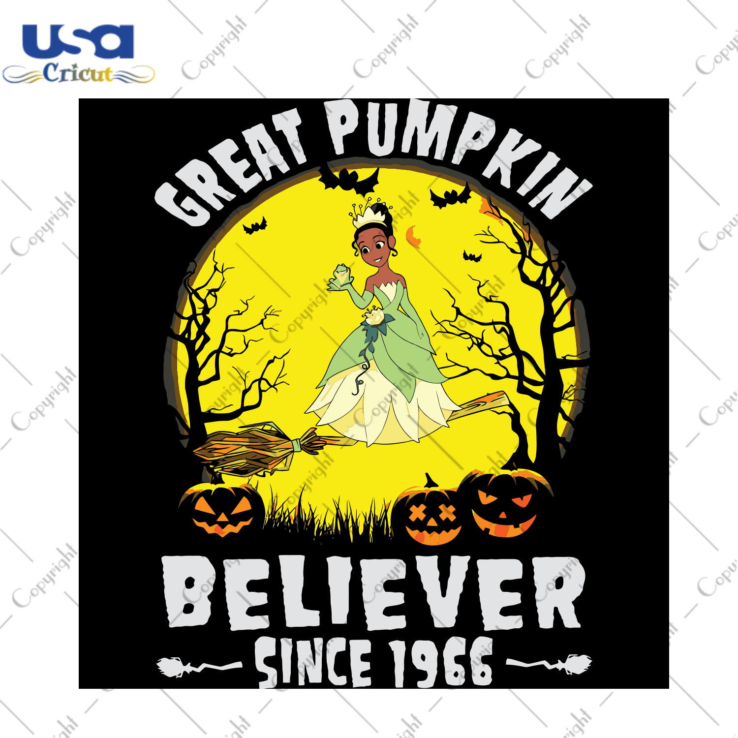 Princess And The Frog Great Pumpkin Believer Since 1966, Halloween Svg, Happy Halloween, Halloween Gift, Halloween Shirt, Halloween Icon, Halloween Vector, Nightmare Svg, Tiana Princess - USA