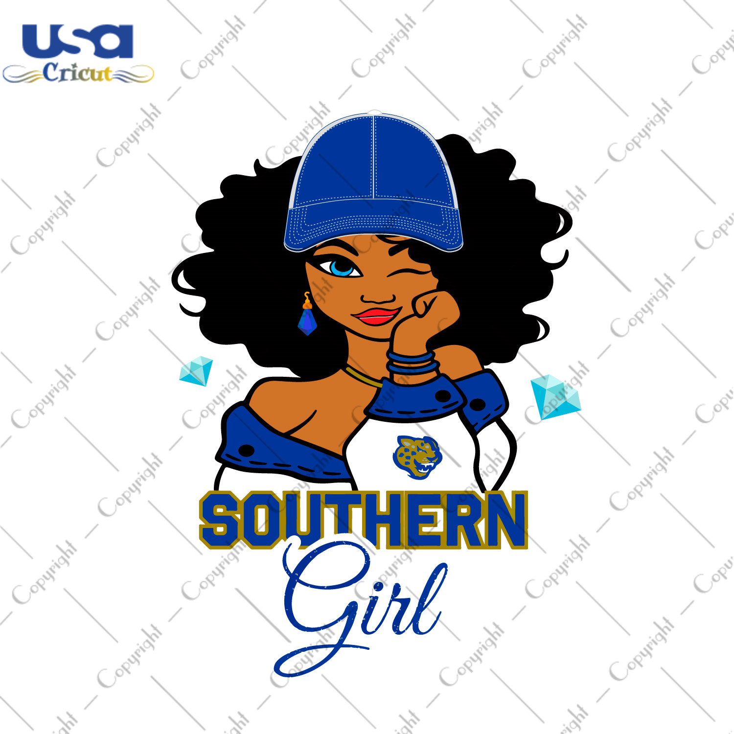 Ncaa Afro Girl Wear Cap Southern Jaguars Fan Diy Crafts Svg Files For Cricut, Silhouette Sublimation Files - USA Cricut