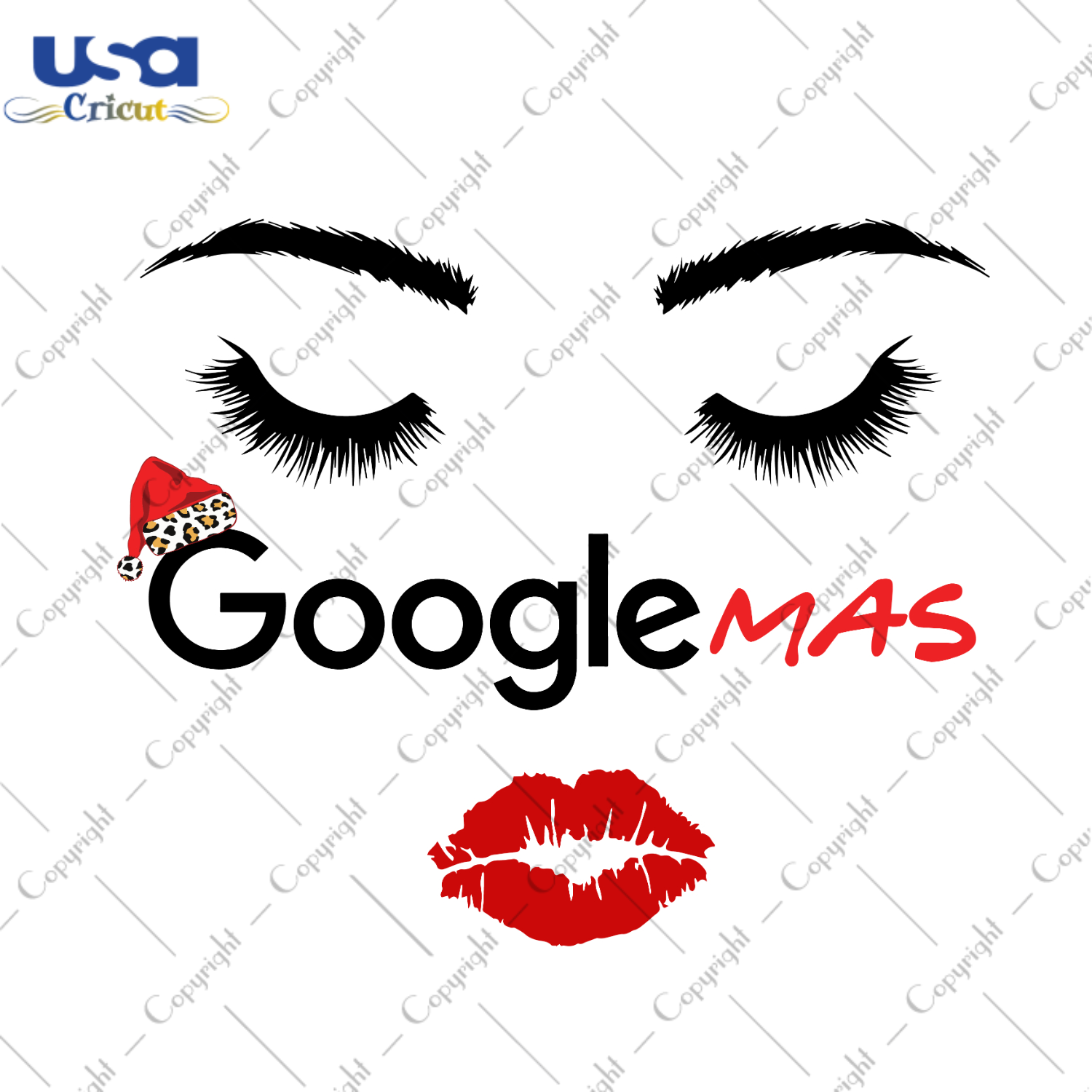 Google Christmas, Woman Beautiful Closed Eyes With Red Lips Diy Crafts Svg Files For Cricut, Silhouette Sublimation Files