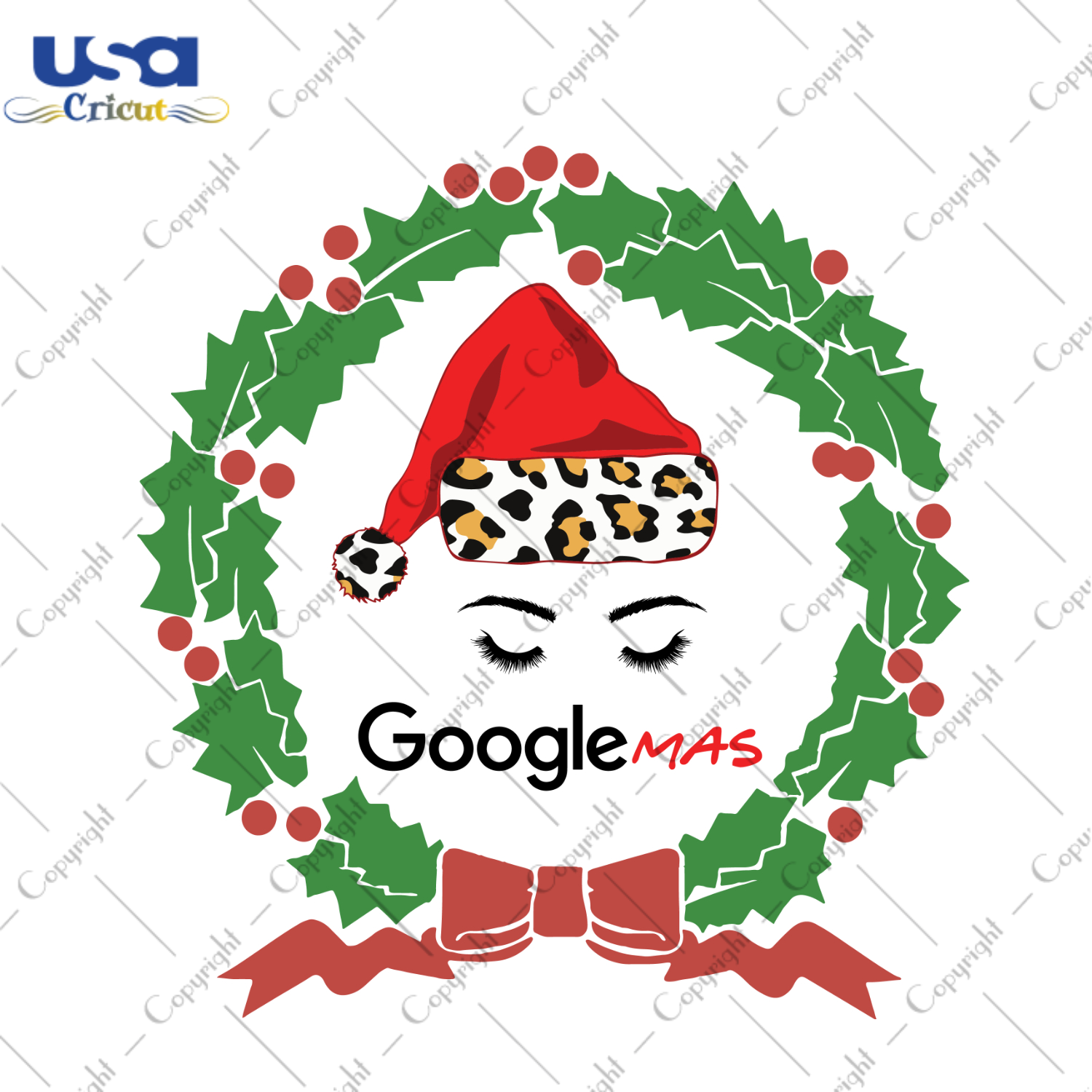 Google Christmas, Woman Beautiful Closed Eyes Wreath Diy Crafts Svg Files For Cricut, Silhouette Sublimation Files