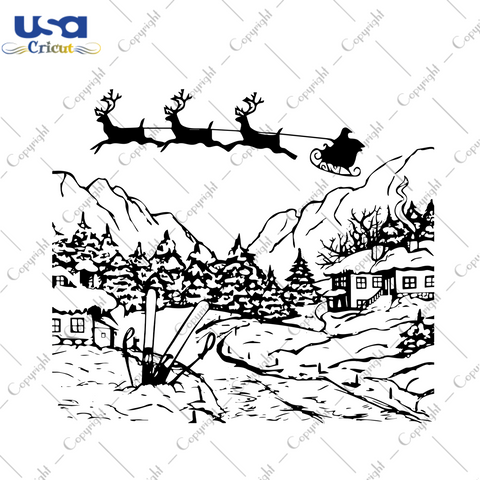 Santa On Sleigh Svg Winter Landscape Digital Diy Crafts Svg Files For Cricut