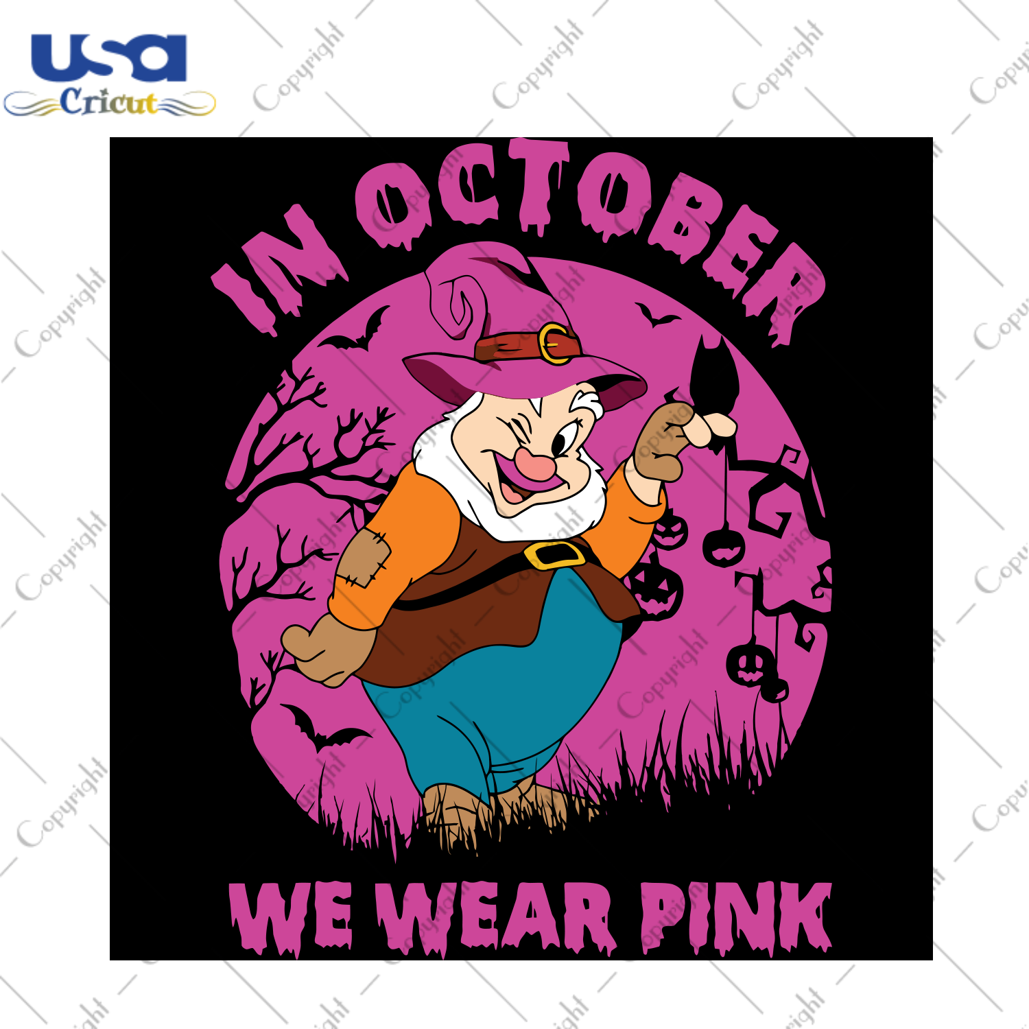 Short Man In October We Wear Pink, Halloween Svg, Happy Halloween, Halloween Gift, Halloween Shirt, Halloween Icon, Halloween Vector, Nightmare Svg, Short Man Svg, Cute Short Man, Disney Svg 