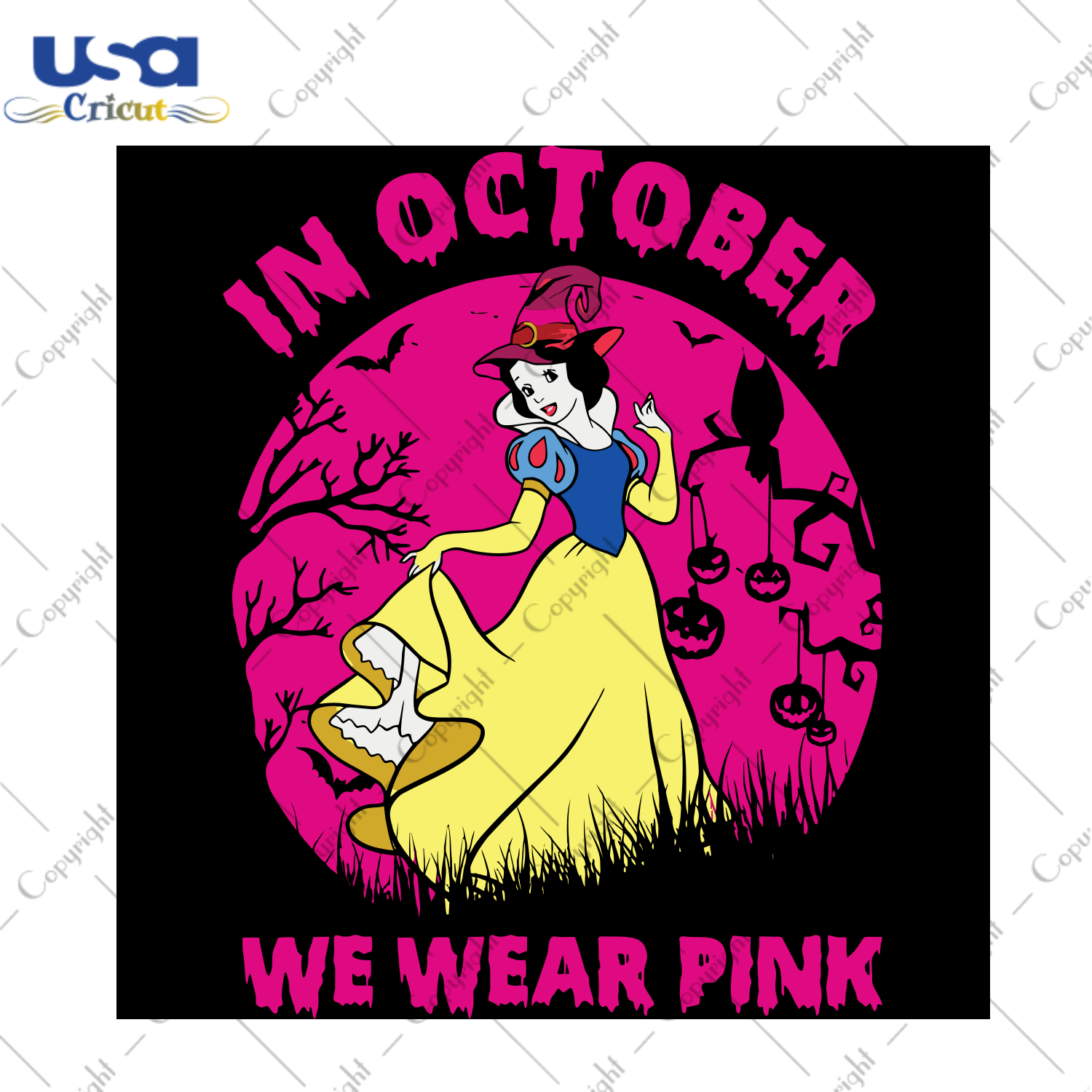 Snow White In October We Wear Pink, Halloween Svg, Happy Halloween, Halloween Gift, Halloween Shirt, Halloween Icon, Halloween Vector, Nightmare Svg, Disney Svg, Snow White Svg - USA Cricut