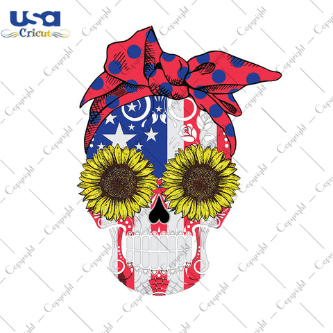 Sunflower Skull Svg, Independence Day, Flag Day Svg, Freedom Day, America Flag, Since 1776, 4th Of July, America SunflowerSVG files for cricut Instant Download Version - USA Cricut