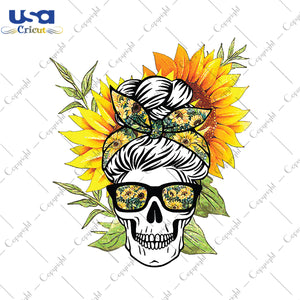 Sunflower Svg, Trending Svg, Sunflower Shirt, Sunflower Gift, Skullcap Gift, Skull Wearing A Sunflower Scarf, Svg File Diy Crafts Svg Files For Cricut, Silhouette Sublimation Files - USA Cric