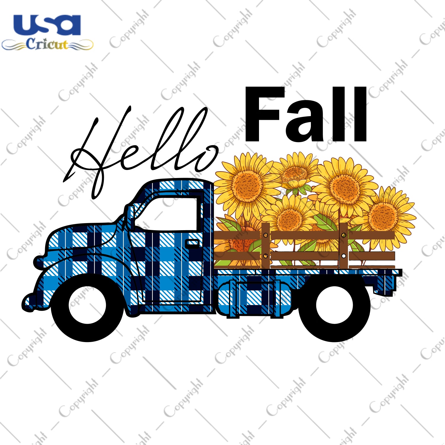 Hello Fall Blue Plaid Car Gifts, Shirt For Fall Svg File Diy Crafts Svg Files For Cricut, Silhouette Sublimation Files - USA Cricut