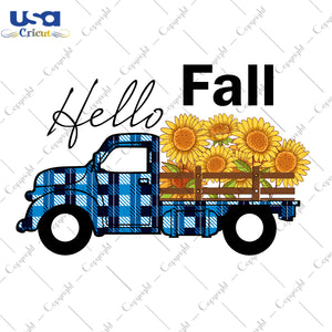 Hello Fall Blue Plaid Car Gifts, Shirt For Fall Svg File Diy Crafts Svg Files For Cricut, Silhouette Sublimation Files - USA Cricut