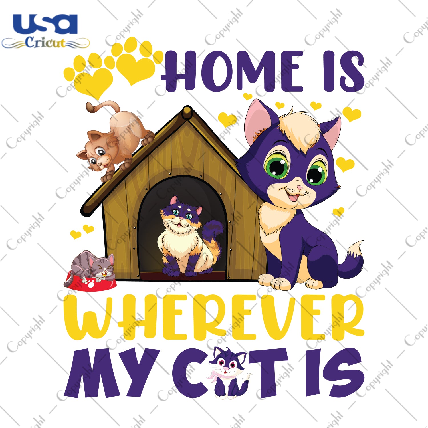 Home Is Wherever My Cat Is Gifts, Shirt For Cat Lover Svg File Diy Crafts Svg Files For Cricut, Silhouette Sublimation Files - USA Cricut