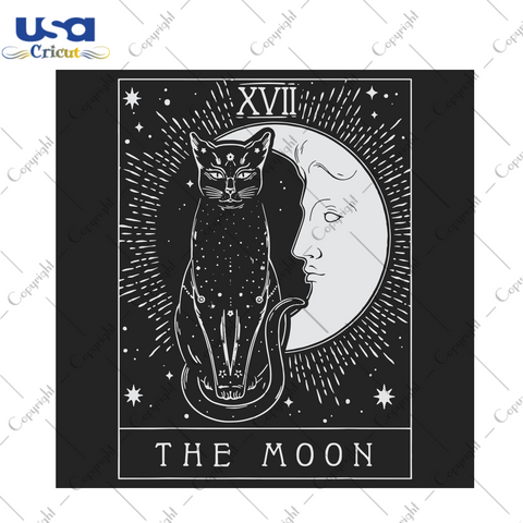 Tarot Card Crescent Moon And Cat Graphic Trending Gift Diy Crafts Svg Files For Cricut, Silhouette Sublimation Files